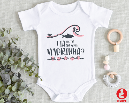 Body Bebé "Convite Madrinha Mar- Menina" 100% algodão