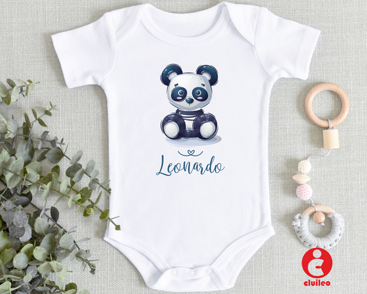 Body Bebé Personalizável com Nome - "Panda" 100% algodão