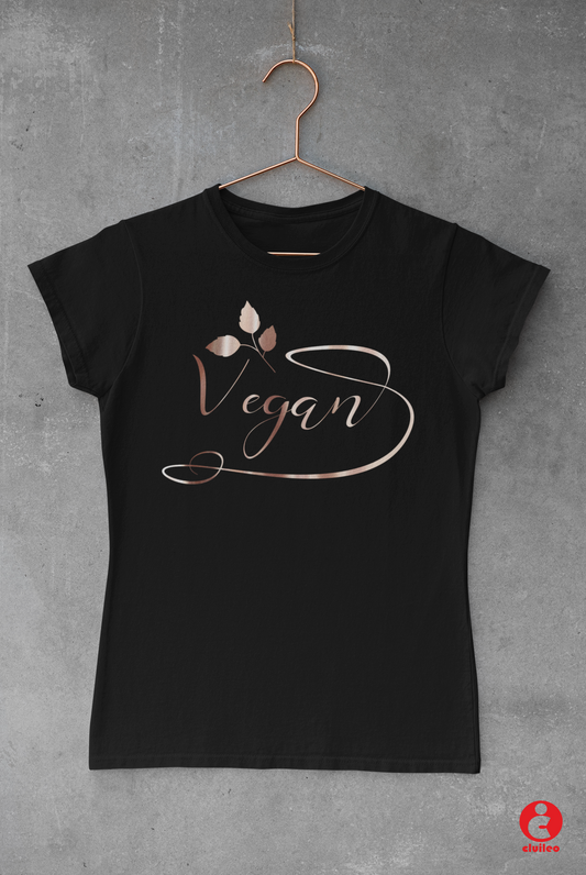 T-shirt Mulher "Vegan" Vinil Rose Gold 100% Algodão