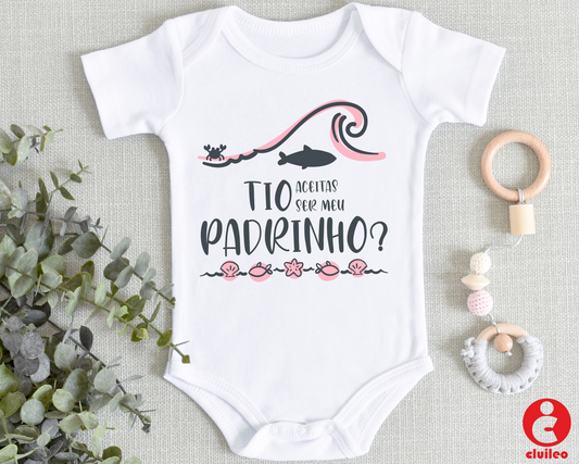 Body Bebé "Convite Padrinho Mar - Menina" 100% algodão