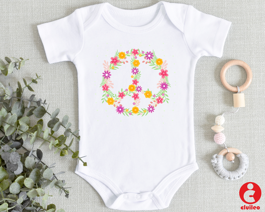 Body Bebé "Símbolo da PAZ - Floral" 100% algodão