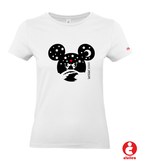 T-shirt Mulher Personalisável Dia dos Namorados - S. Valentim "Beijo Luar Mickey&Minnie" Data 100% Algodão