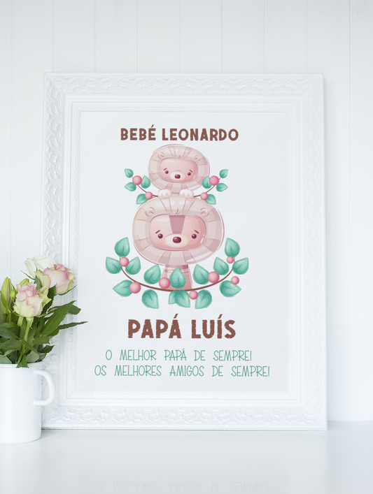 Quadro Quarto Bebé Personalizável - Dia do Pai, Leão Melhor Papá e Bebé - Ficheiro Digital